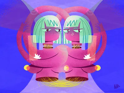 Doppelgänger - Your other half connection doppelganger feminist art frienhship illustration naked pop colors procreate selflove true nature twins women women empowerment
