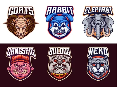 Animal Head Mascot Logo animal animal head animal logo badge bulldog cartoon cartoon logo cat elephant esport fauna goat illustration logo logo bundle logo design mascot mascot logo pig rabbit