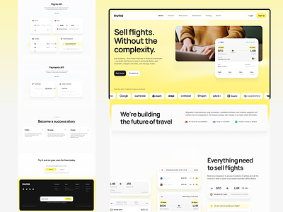 Nuno - Software backbone of the travel industry api builder business clean dashboard flight landing page logistic product saas sell software travel ui web web design widget yellow