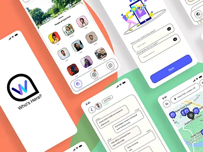 Who's Here - Location Sharing Social Media app branding design illustration ui webdesign