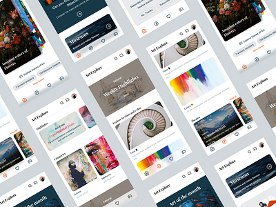 Art Explore App concept app art background culture dark green design explore orange tab bar theme ui ux vector
