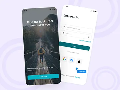 Hotel Booking App-Login clean color design designers illustration minimal typography