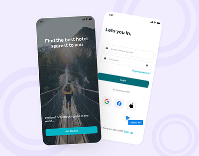 Hotel Booking App-Login clean color design designers illustration minimal typography