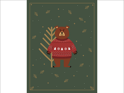 Brown bear in a Christmas sweater design graphic design illustration vector