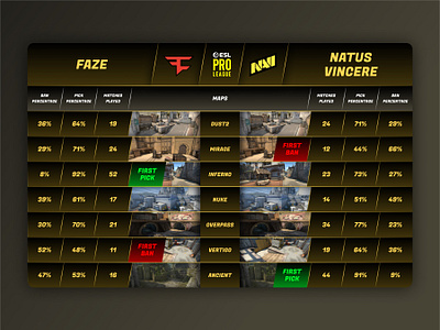Cybersport Stats Data Visualization counter strike counter strike: global offensive cs:go csgo cybersport data data visualization design esport game game design graphic design navi statistics stats table tournament visualization