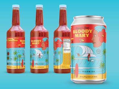 Hawaii's Best Bloody Mary alcohol beach beverage bloody mary can fish hawaii hawaiian hibiscus ocean packaging palm surf surfer surfers surfing tree turtle wave waves