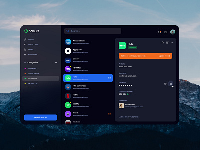 Password Manager - Concept dark mode dark ui desktop hbo interface macos netflix os x password password manager privacy product design saas secure security ui vault web app