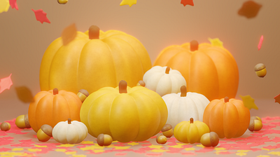 Pumpkin and Acorn Set 3d design illustration