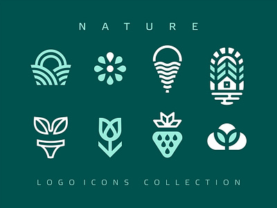 nature icons air berry cloud design eco flower grain graphicdesign icon illustration lake logo logo for sale logomark logotype nature plants sun unused water