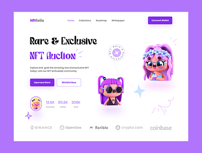 NFT Portfolio Web Landing Page nft nft app nft interface design nft market nft marketplace nft portfolio website nft website nft website design web 0.3 design website landing page