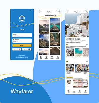 Wayfarer - Travel with Curiosity app design ui ux