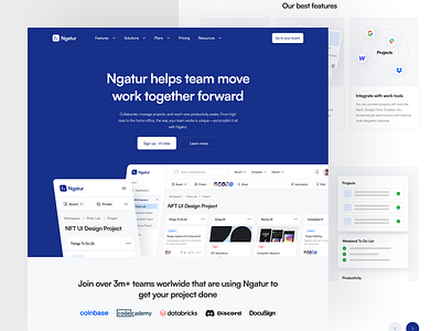 Ngatur - Project Management Landing Page 💻 app card dashboard design infographic landing page landing page design management minimal mobile project project management project manager team team manager to do trello ui ux web