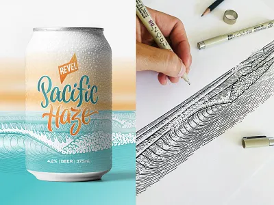 Pacific Haze Wave illustration barrel beer branding can design craft beer haze illustration kirra label design lettering logo matt vergotis ocean pumping right snapper verg wave