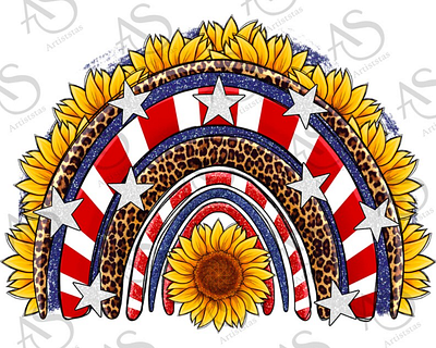 USA Flag Sunflowers Rainbow Png Sublimation Design 3d animation app branding design graphic design illustration logo ui