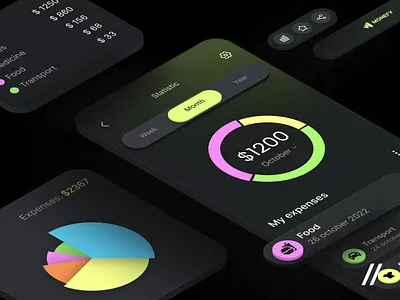 Spending Tracker Mobile IOS App android animation app app design dark theme dashboard design finance graph interface ios mobile app mobile ui money motion spending statistics track ui ux