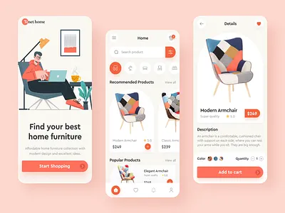 Furniture e-Commerce App app clean colors design e commerce ecommerce ecommerce shop furniture furniture store minimal mobile app design mobile design mobile ui mobileapp modern online store popular shot shop ui ux