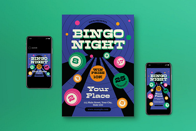 Violet Modern Bingo Night Flyer Set bingo bingo event bingo night flyer game night games graphicook graphicook studio instagram post instagram story poster print template social media template