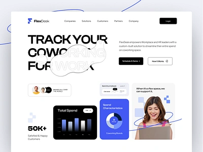 FlexDesk - Coworking Space Website airbnb business candidate career coworking coworking space employment hr job landing page management minimal property recruiting saas space startup webdesign website design workplace