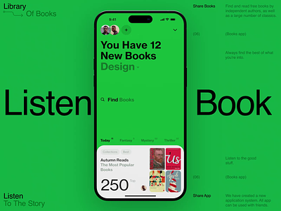Library app book interface ios ios 16 iphone news player read reader slide social video voice
