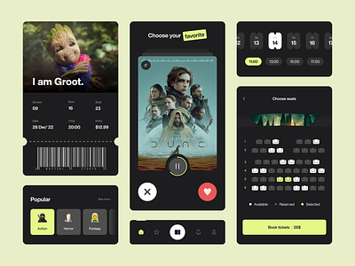 UI kit for cinema mobile application application design booking services clean design minimal mobile app mobile app design mobile application product design ui ux