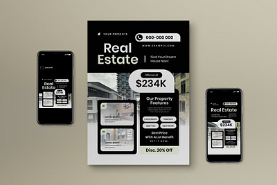 Black Geometric Real Estate Flyer Set black business design flyer geometric geometric style graphicook graphicook studio instagram post poster print template real estate real estate flyer real estate poster social media template