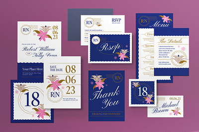 Blue Modern Wedding Invitation Set blue graphicook graphicook studio invitation invitation card main invitation modern modern style thank you card wedding wedding invitation wedding set