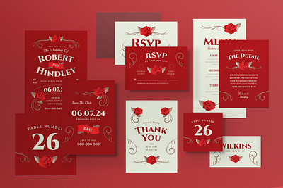 Red Rose Floral Wedding Invitation Set floral floral style rose wedding set