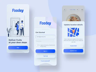 Foodey - Delivery App 3d branding design illustration ios app persona ui ux