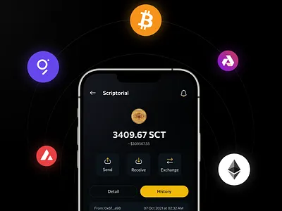 Scriptorial - Decentralized e-Book Application app blockchain crpto app crypto crypto wallet dark theme design e book e book platform illustration staking app ui uiux wallet web3