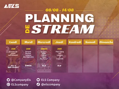 Planning de stream ELS colmar design esport graphic design jeu video live stream twitch