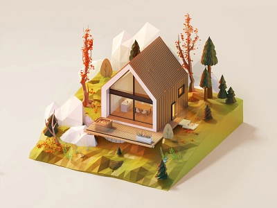 Autumn house 3d 3d art autumn design graphic design home illustration low poly lowpoly