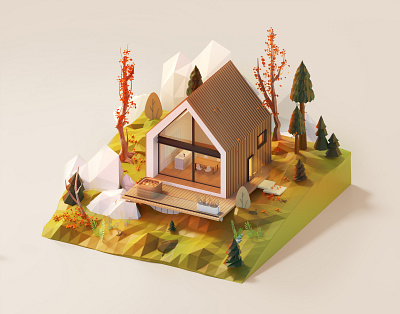 Autumn house 3d 3d art autumn design graphic design home illustration low poly lowpoly