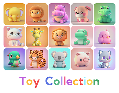 Toy Collection 3d 3drender animals blender characters colorful cute dog elephant fox hippo kids parrot tiger