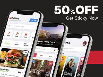 50% Discount on Best Selling Mobile Kit & PWA android app app design app template daily ui delivery app design fit fitness gym app ios iphone mobile modern app multipurpose restaurant app sidebar travel travel app ui