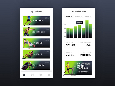 Gymout - Fitness Mobile App activity activity tracker app calorie counter cardio coach design exercise fitness gym gym app personal trainer training ui ui design ux ux design workout workout app workout tracker