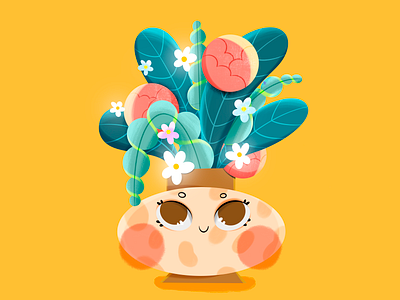Flower bouquet 💐 2d adobe photoshop bouquet character art character design commercial cute design drawing editorial flower flowers funny happy illustration leaves orange procreate smile yellow