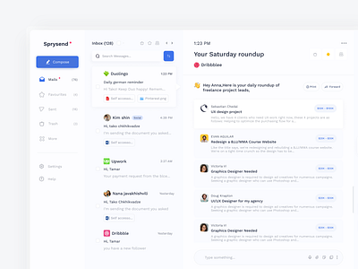 Mailing platform conversation design desktop e mail inbox interface job offers mail mailing messages messaging mobile app modern sidebar simple ui uiux web website
