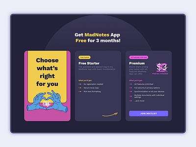 Pricing section - Subscription Plans | MadNotes app branding details graphic design illustration plans premium pricing pricing section pricing table subscriptions typography ui web details