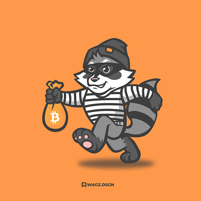ROBBER RACCOON bitcoin design graphic design illustration logo mascot racccon mascot raccoon logo raccoon mascot robber thief thief mascot vector