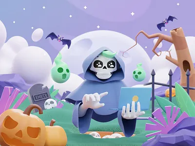 Hallowen 3D Illustrations 3d 3d hallowen 3d illustration angel of death blender character design hallowen happy hallowen illustration pumpkin