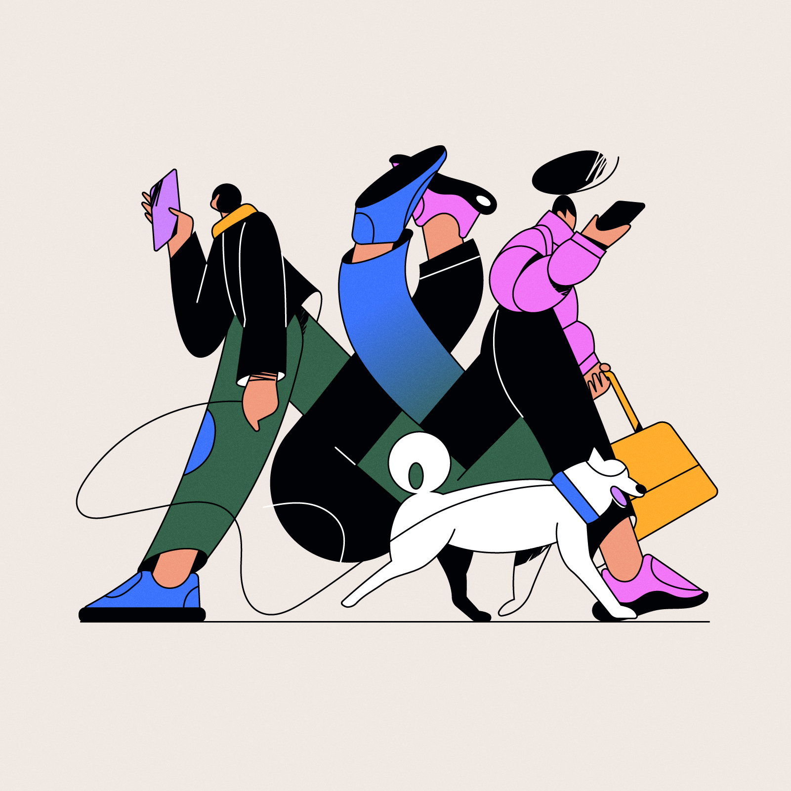 A Perfect Match colors digitl dogs genz lines love man match people phones tinder vectors woman