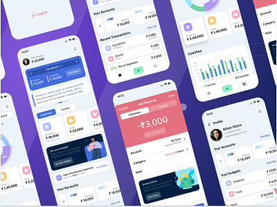 Expense Tracking App bank accounts budget setup expense expense category expense tracker mobile dashobard pie diagram profile recent transactions statistics