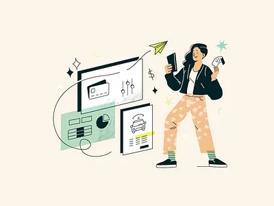 Easy expense management app illustration branding expense flat illustration management pastel saas texture trendy vector website young