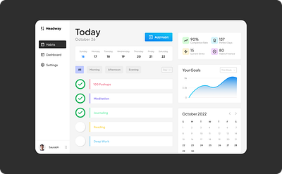 Headway - a habit tracker app ✅🦄 blue branding calendar dashboard design gradients graph habit tracker headway high fidelity interface light blue logo sass self improvement tracker ui uiux ux web app