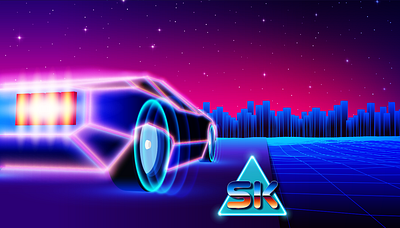 Road to the city II 3d 80s arcade blue city cyberpunk digital art digital illustration graphic design grid illustration neon lights night city outrun purple