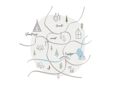Glamping map app design glamping hand drawn illustration line map vector