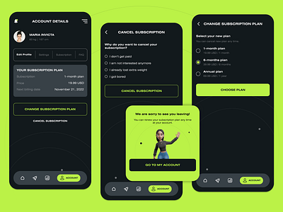 Fitness App - Subscription Page Details account details account settings cancel subscription change plan change subscription edit account fitness fitness app fitness mobile ios price sport subscription subscription screen
