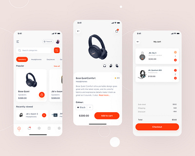 E-commerce application appdesign bose brand design e commerce facesheet illustration jbl logo redcolour speaker