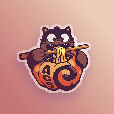 Asian Culture Society Halloween Sticker cat halloween illustration noodles