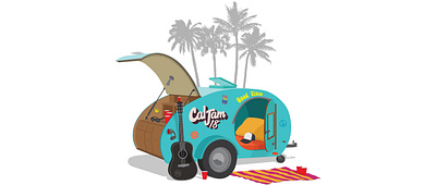 CalJam festival merch band tee camping festival festival merch foo fighters graphic design graphic tee guitar hippie illustration merch merchandise palm trees retro rv socal trailer vector